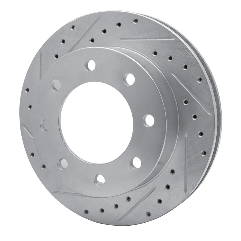 Cadillac DeVille Brake Rotor (1) - Front Left - R1 Concepts - Drilled & Slotted - Silver - `99-`20